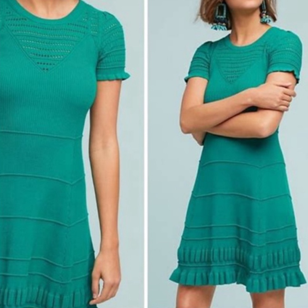 Maeve by Anthropologie Promenade Knit Dress Green Christmas Holiday Size Medium
